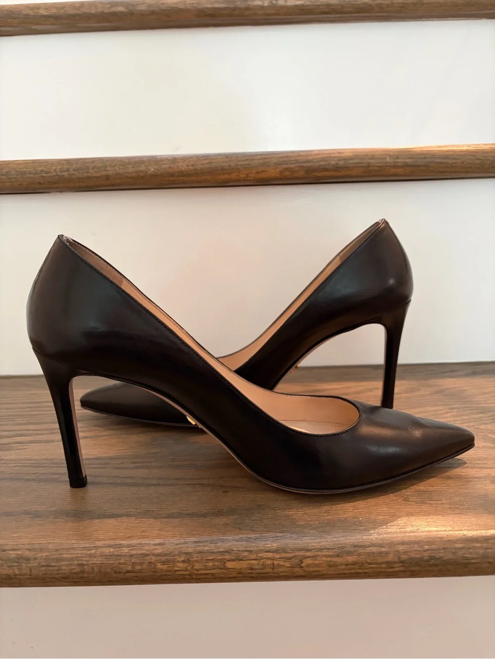 Prada Black Leather Pointed-Toe Stiletto Pumps, 85mm, Size 38
